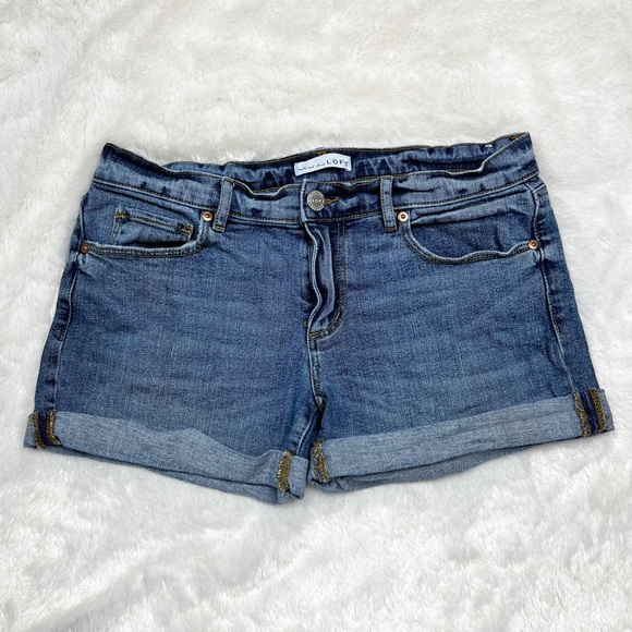LOFT Pants - Loft Cuffed Denim Mid-Rise Shorts Regular Wash Women’s Sz 2